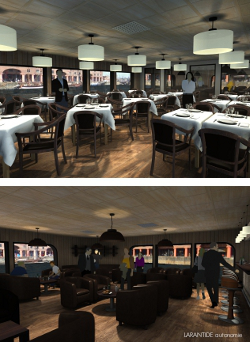 Vue intérieure bar restaurant flottant