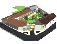Projet d'atrium, structure passive pour l'habitat, apport d'énergie solaire pour le chauffage, la ventilation et la climatisation